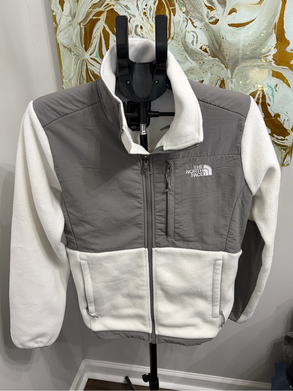 The North Face Women's Denali Fleece Jacket White & Gray Full Zip Size Medium